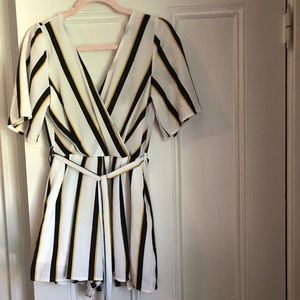 White and black stripe romper